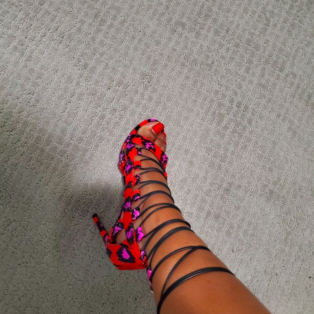 AQUAZZURA Lace up Snake print open toe heels 39eu (8us)